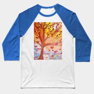 Windy Day Fall Leaves Baseball T-Shirt